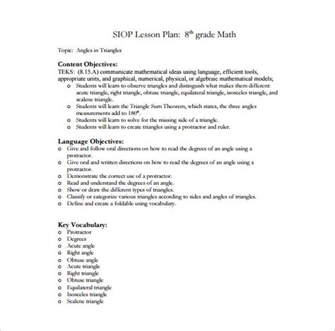 Toradh íomhá ar SIOP Lesson Plan Template 2 Mathmatics Examples