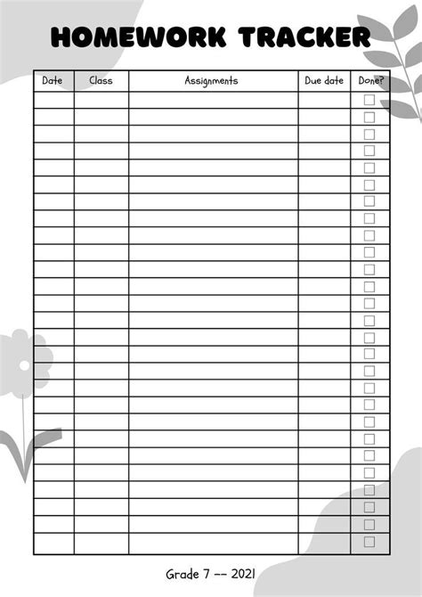Image result for Free Printable Homework Tracker