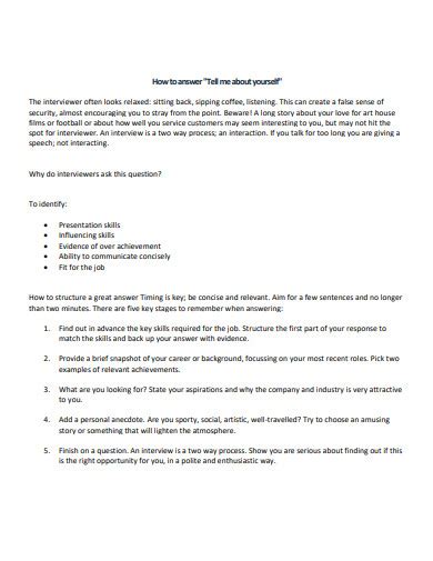 Image result for Tell Me About Yourself Answer Key