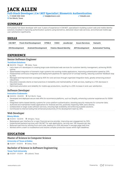 Senior Developer Resume Examples に対する画像結果