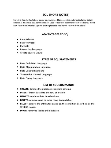 Image result for SQL Syntax Short Notes