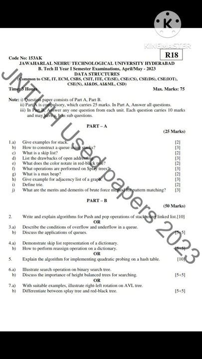 Image result for JNTUH Data Structures Question Paper