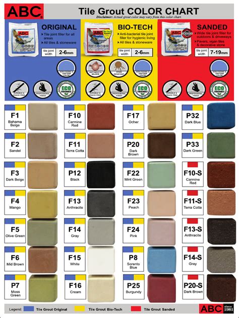 Tile & Grout Color Chart に対する画像結果