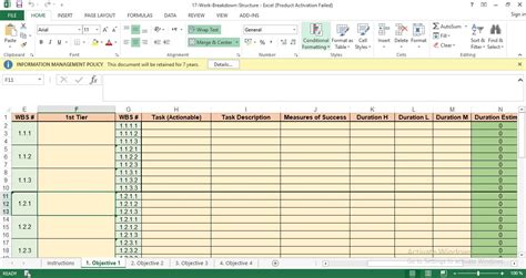 Image result for Simple Work Breakdown Structure Template Excel