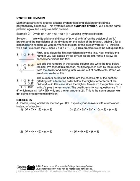 Basic Polynomial Division Worksheet D with Worksheet and Answer Worksheet に対する画像結果