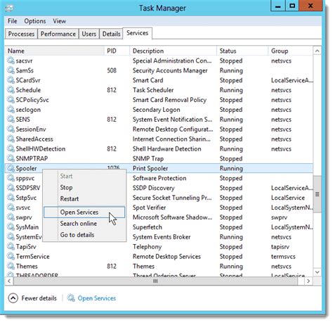 Toradh íomhá ar Task Manager Services List