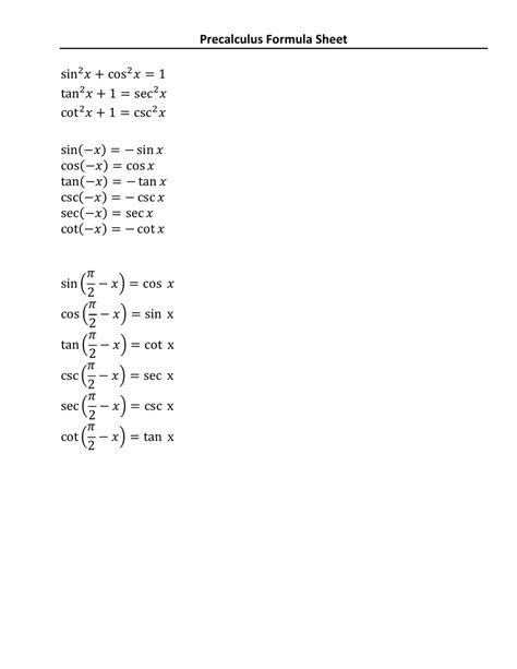 Image result for Trigonometry and Pre Calculus Formula
