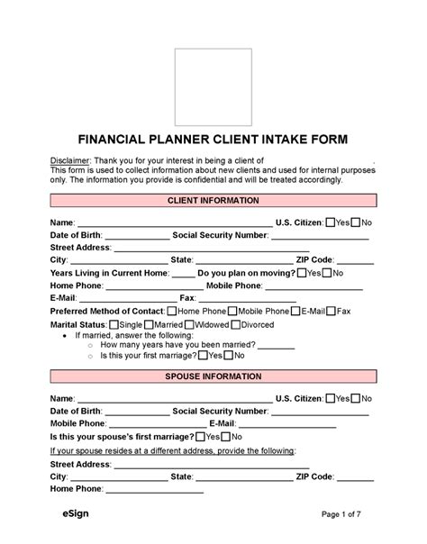 Image result for Financial Advisor Intake Sheet