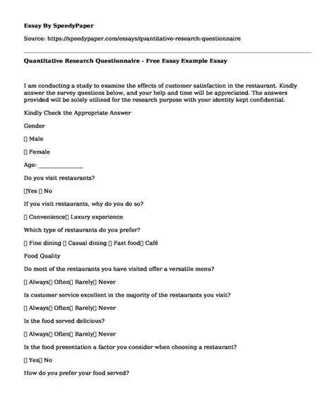 Image result for Example of Quantitative Questionnaire