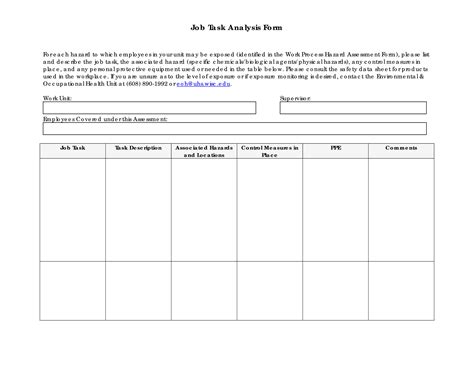 Afbeeldingsresultaten voor Work Task Analysis Template