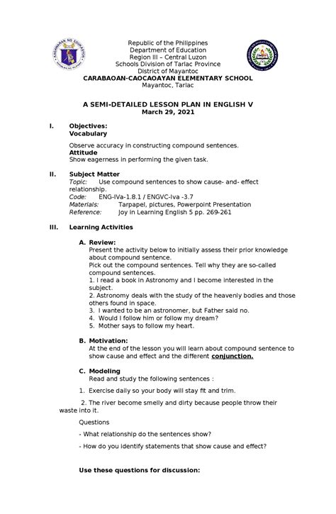Sample Lesson Plan 4A S Format에 대한 이미지 결과