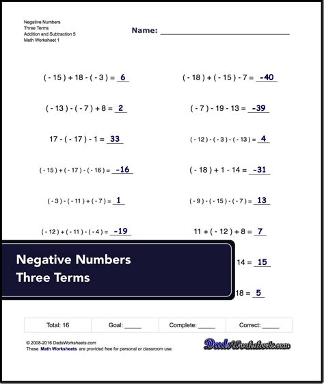 Image result for Negative Number Addition Worksheets
