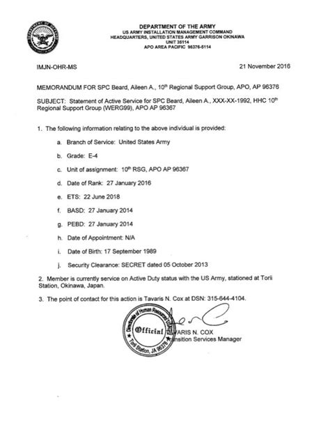 Afbeeldingsresultaten voor Statement of Military Service Example