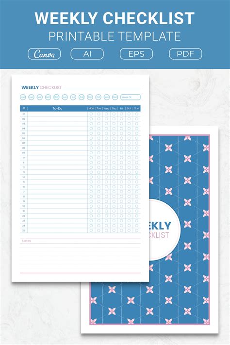 Image result for Weekly Checklist Printable