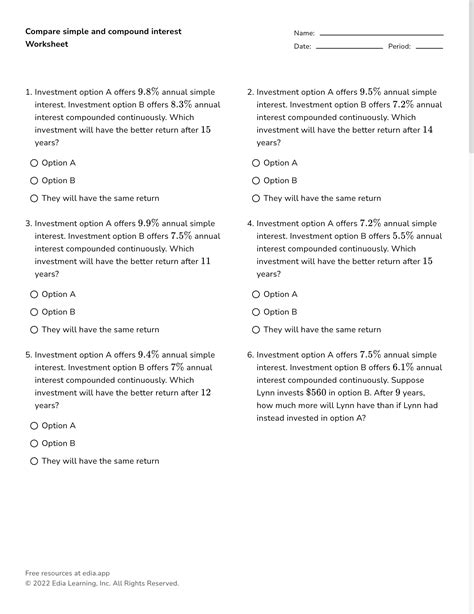 Compound Interest Worksheet TES に対する画像結果