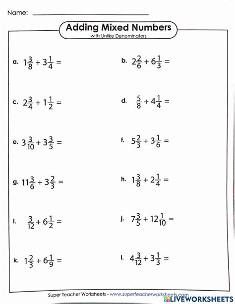 Adding Mixed Fractions Worksheet に対する画像結果