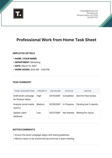 Work Task Sheet Template に対する画像結果