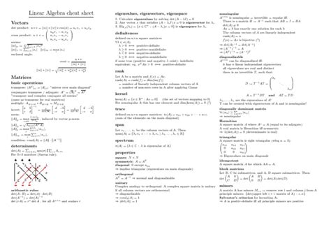 Image result for Linear Algebra Summary Sheet