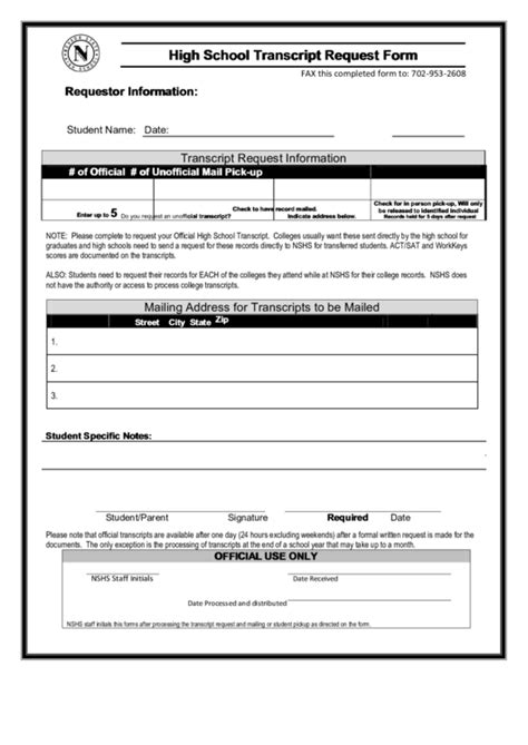 Image result for Free High School Transcript Request Form