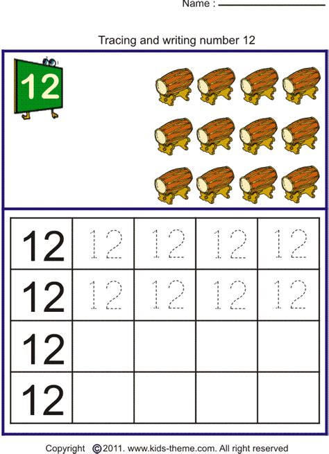 Toradh íomhá ar Number 12 Writing Practice Worksheet