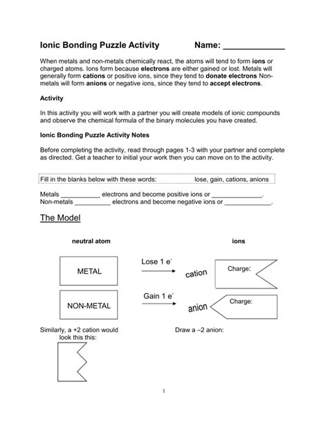 Image result for Ionic Bonding Worksheet Answer Key