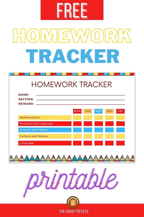 Image result for Free Printable Homework Tracker