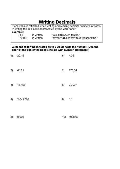 Image result for Writing Decimal Numbers Worksheet