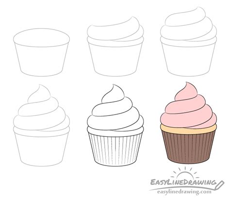 How to Draw a Cupcake Step by Step - EasyLineDrawing