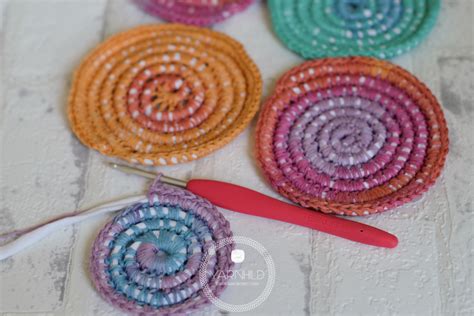 Crochet coasters - learn how to crochet coasters using t-shirt yarn