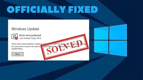 Afbeeldingsresultaten voor Windows 1.0 Error Code 0X80070643