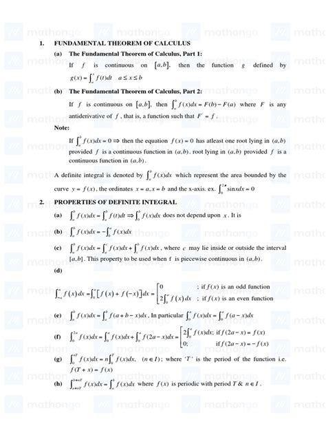 Image result for Definite Integral Formula Sheet