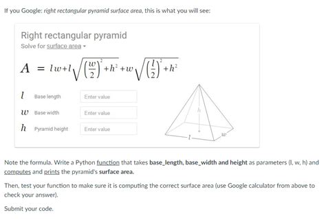 Afbeeldingsresultaten voor Right Rectangular Pyramid Surface Area