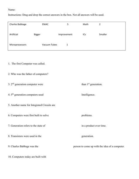 Résultat d’images pour Worksheet Based On Generation of Computer