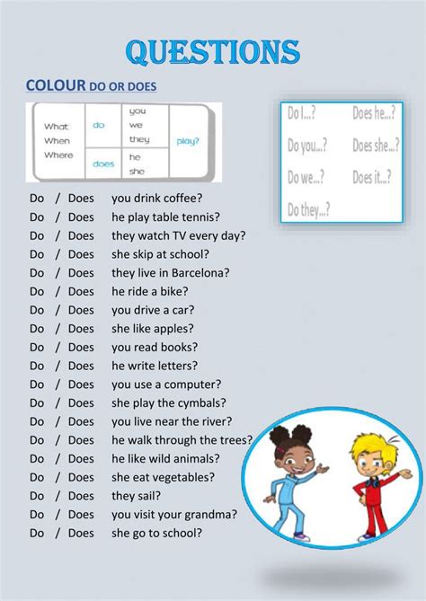 Afbeeldingsresultaten voor Worksheet Do/Does Questions