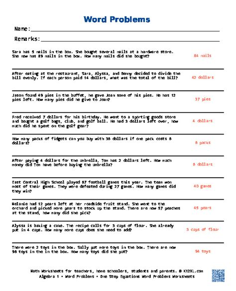 Bildergebnis für One Step Equation Word Problems Worksheet