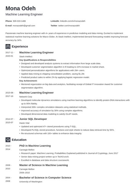 Image result for Machine Learning Engineer Entry Level Resume Sample