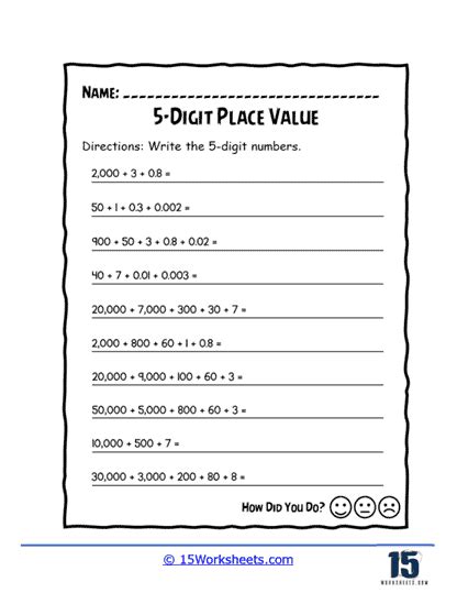 Image result for 5 Digit Numbers M Worksheet