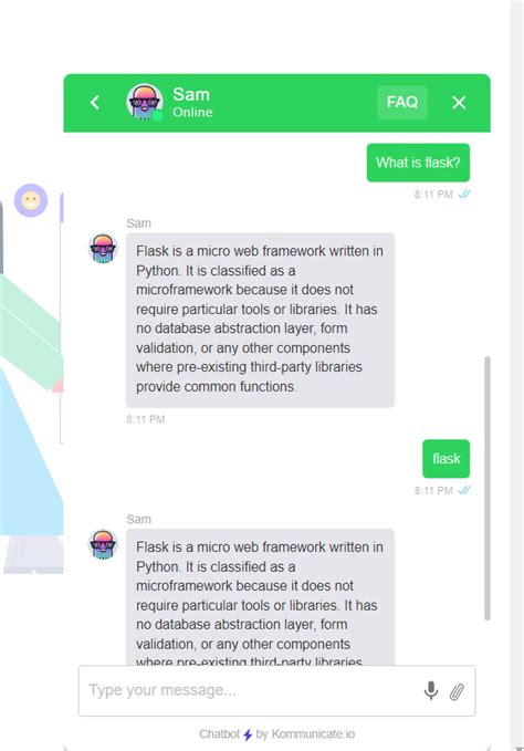 Simple Chatbot Tutorial Flask に対する画像結果