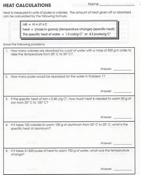 Heat Calculations Answer Key Worksheet に対する画像結果