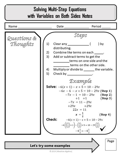 Multi-Step Equations Worksheet Variables On One Side に対する画像結果