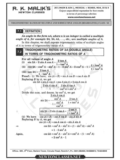 Image result for Trignometry Formula Sub Multiple
