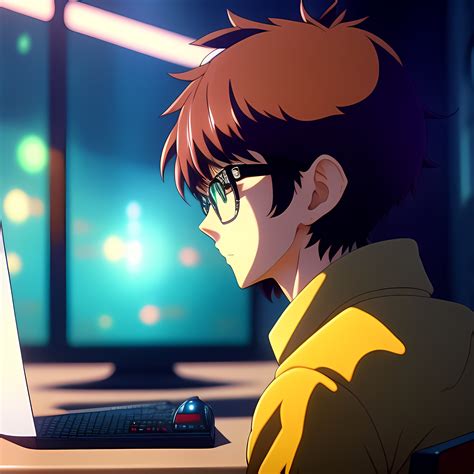 Toradh íomhá ar Anime Boy Using Computer