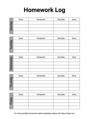 Image result for Homework Log Template