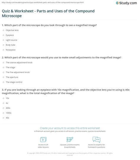 Image result for Printable Compund Light Microscope Test