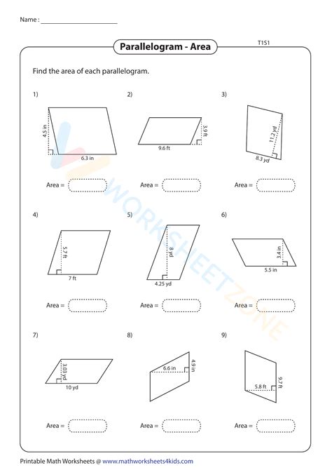 Toradh íomhá ar Area of a Parallelogram Divided in Two Worksheet