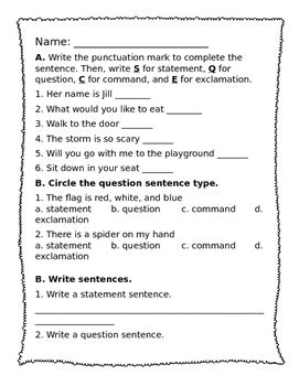 Statement Question Command Exclamation Worksheet に対する画像結果