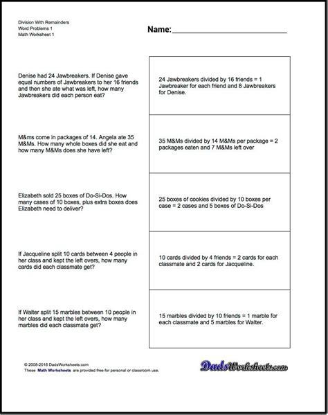 Image result for 4th Grade Division Word Problems Worksheet