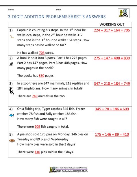 3rd Grade Math Worksheets Addition Word Promelm に対する画像結果