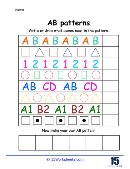 Toradh íomhá ar Abab Pattern Worksheet