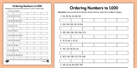 Toradh íomhá ar Ordering Numbers Worksheet